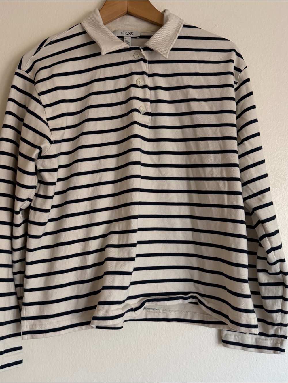 COS Rugby Striped Collared 100% Cotton Polo Long Sleeve Top Women’s S